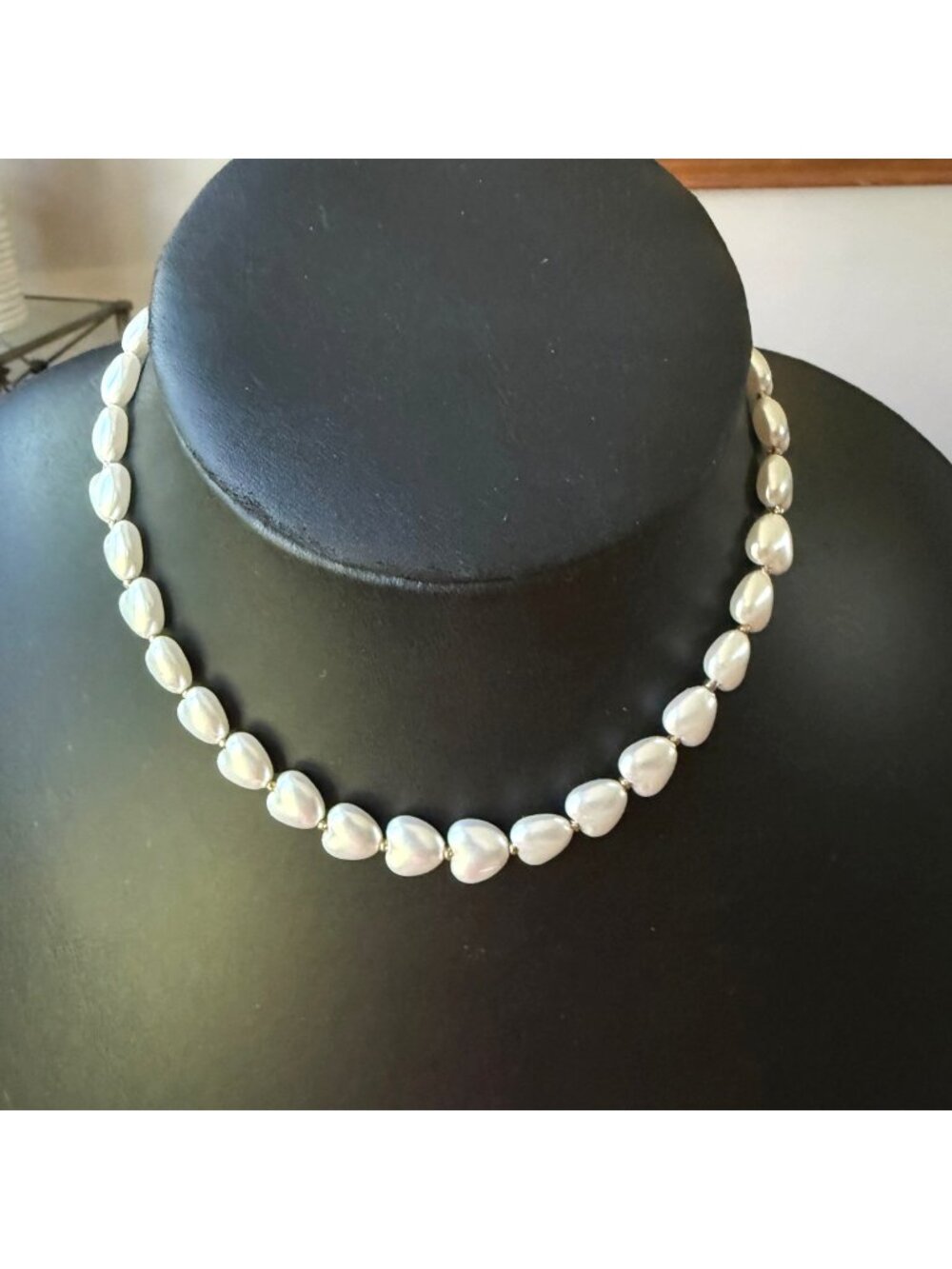 JS Necklace Heart Shaped Faux Pearl Choker Baroque Classic 12-14 inches
